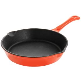 Enameled Round 8 In. PreSeasoned Cast Iron Frying Pan in Orange