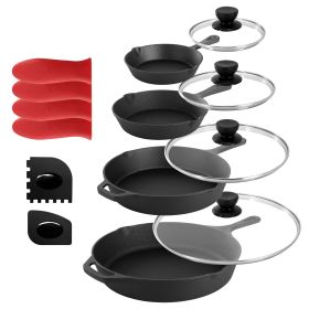 13 Pc. Cast Iron Skillet Set w/Tempered Glass Lid