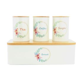 MegaChef 4 Piece Bamboo Lid Iron Canister Set With