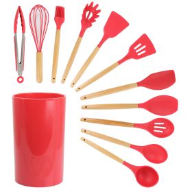 MegaChef Red Silicone and Wood Cooking Utensils, S