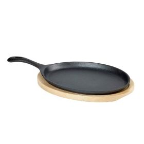 9 In. Cast Iron Flat Skillet Frying Pan Griddle w/10.5-inch Oval Wood Trivet