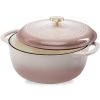 6 Quart Large Pink Beige Off-White Enamel Cast-Iro