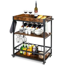 Modern Industrial Metal Wood Rolling Serving Cart