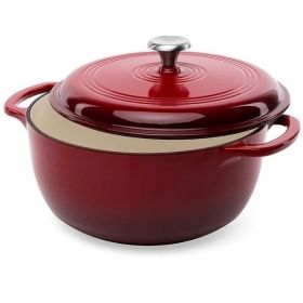 6 Quart Large Red Enamel Cast-Iron Dutch Oven Kitc