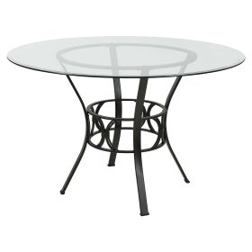 Round 48-inch Clear Glass Dining Table with Black
