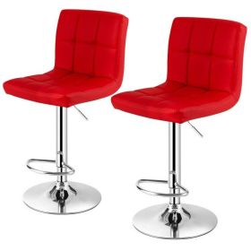 Set of 2 Modern Barstools w/Comfortable Red PU Leather Seats