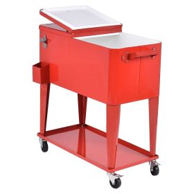 80 Quart Red Sturdy Rolling Steel Construction Coo