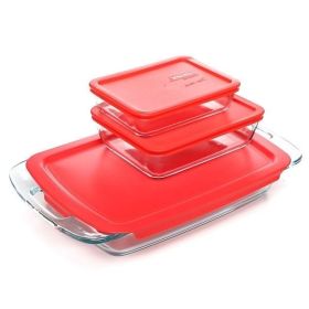 6 Piece Glass Bakeware Food Storage Set w/Red Plastic Lids