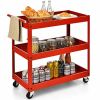 Red Steel Frame Cart on Wheels w/2 Bottom Shelves