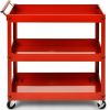 Red Steel Frame Cart on Wheels w/2 Bottom Shelves