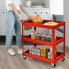 Red Steel Frame Cart on Wheels w/2 Bottom Shelves