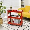 Red Steel Frame Cart on Wheels w/2 Bottom Shelves
