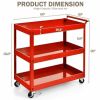 Red Steel Frame Cart on Wheels w/2 Bottom Shelves