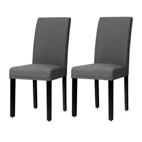 Set of 2 Grey Linen Upholstered Nailhead Dining Ch
