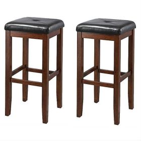 Set of 2 Vintage Mahogany Stools with Black Uphols