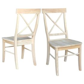 Set of 2 - Unfinished Wood Dining Chairs with X-Ba