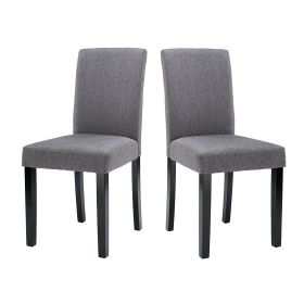 Set of 2 - Grey Fabric Dining Chairs with Black Wo