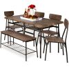 Dining Set w/Brown Wood Top Table 4 Chairs & Storage Bench