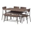 Dining Set w/Brown Wood Top Table 4 Chairs & Storage Bench