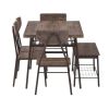 Dining Set w/Brown Wood Top Table 4 Chairs & Storage Bench