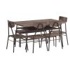 Dining Set w/Brown Wood Top Table 4 Chairs & Storage Bench
