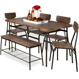 Modern 6-Piece Dining Set with Brown Wood Top Tabl