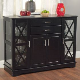Black Wood Buffet Dining-room Sideboard w/Glass Doors