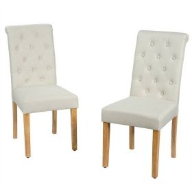 Set of 2 Beige Linen Button Tufted Dining Chair wi
