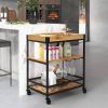 Metal Wood Shelf Kitchen Serving Cart w/Removable Top Tray