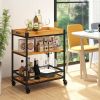 Metal Wood Shelf Kitchen Serving Cart w/Removable Top Tray