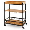Metal Wood Shelf Kitchen Serving Cart w/Removable Top Tray