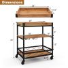 Metal Wood Shelf Kitchen Serving Cart w/Removable Top Tray