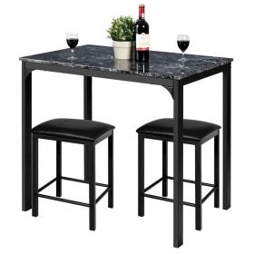 Modern 3-Piece Dining Set Black Faux Marble Table-