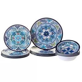 12-Piece Melamine Dinnerware Plates Bowls Set with