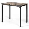 Dining Set Brown Faux Marble Table Top & 2 Black Chairs/Stools