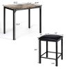 Dining Set Brown Faux Marble Table Top & 2 Black Chairs/Stools