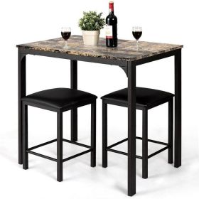 Modern 3-Piece Dining Set Brown Faux Marble Table-