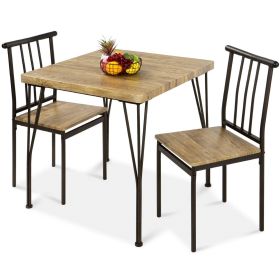 Metal Frame Dining Set w/Wood Top Table and 2 Chairs