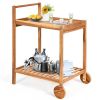 Solid Wood Rolling Serving Cart w/Bottom Shelf