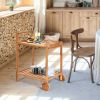 Solid Wood Rolling Serving Cart w/Bottom Shelf