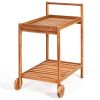 Solid Wood Rolling Serving Cart w/Bottom Shelf