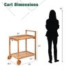 Solid Wood Rolling Serving Cart w/Bottom Shelf
