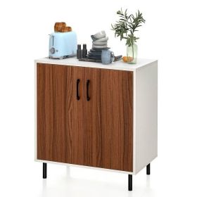 Modern White Brown Wood Dining Sideboard Buffet 2-