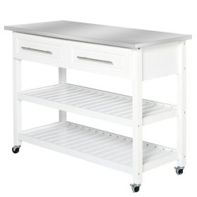 White Rolling Kitchen Island 2 Drawers Storage wit