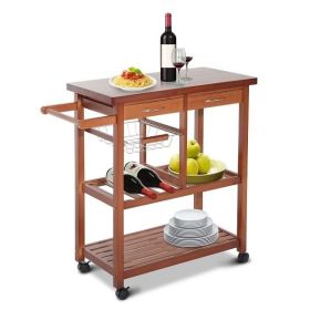 Kitchen Island Cart with Wine Rack and Wooden Cutt