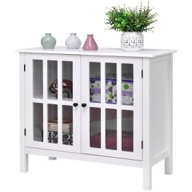 White Wood Sideboard Buffet Cabinet with Glass Pan