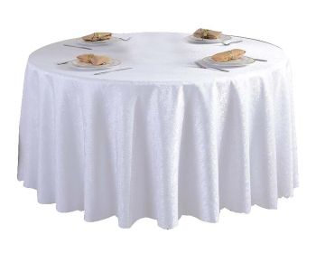 White 71" Classic Round Smooth Jacquard Tablecloth