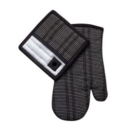 2 Pc Set Oven Mitt & Pot Holder, Black & White Print