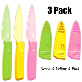 3 Pack 4 In. Paring Knife Silicone Coated w/Safety Sheath Set