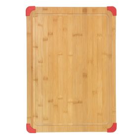 15 In. x 21 In. Bamboo Wood Cutting Board w/Red Non-slip Corners